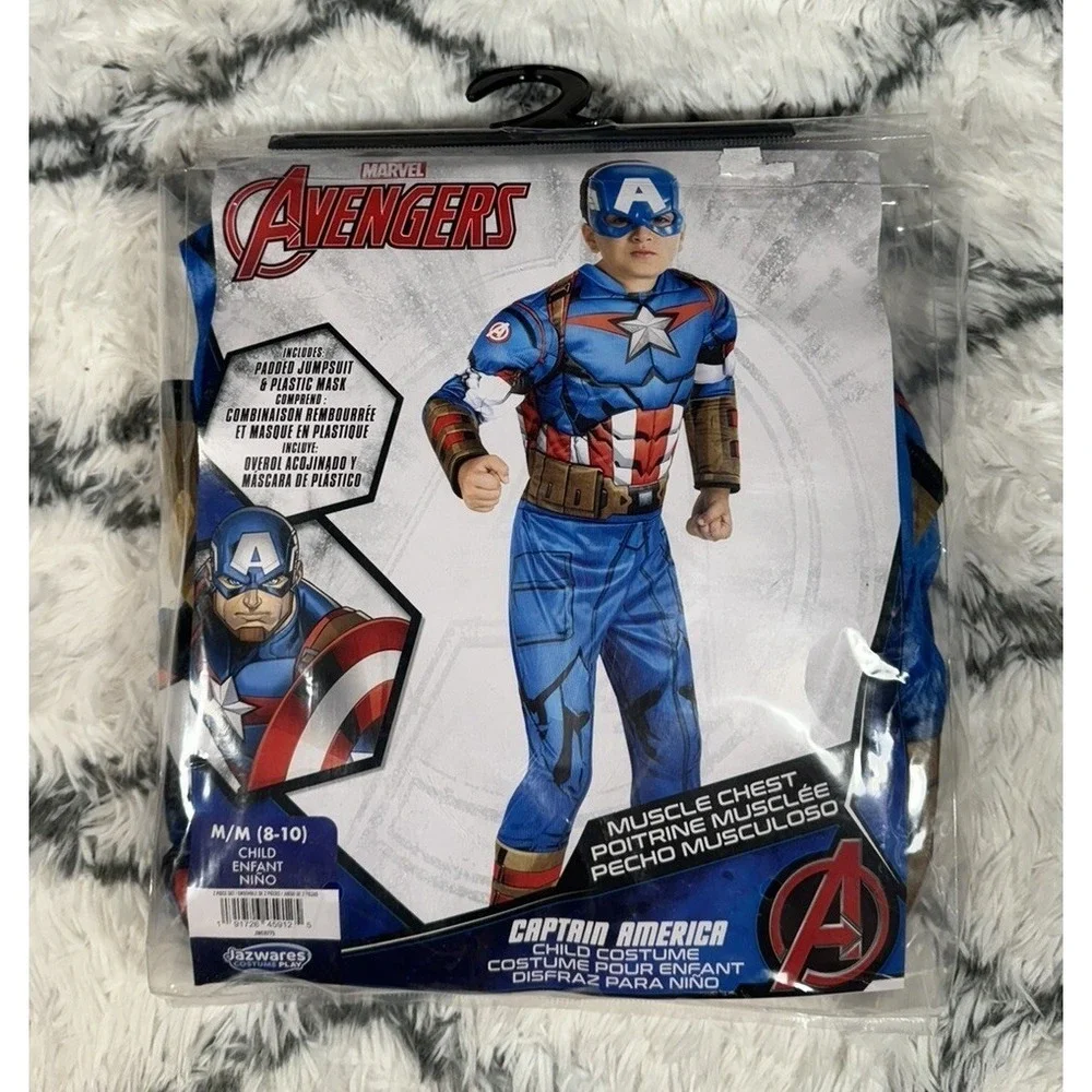 MARVEL Avengers Captain America Padded Jumpsuit Costume Cosplay Child M 8-10 NEW